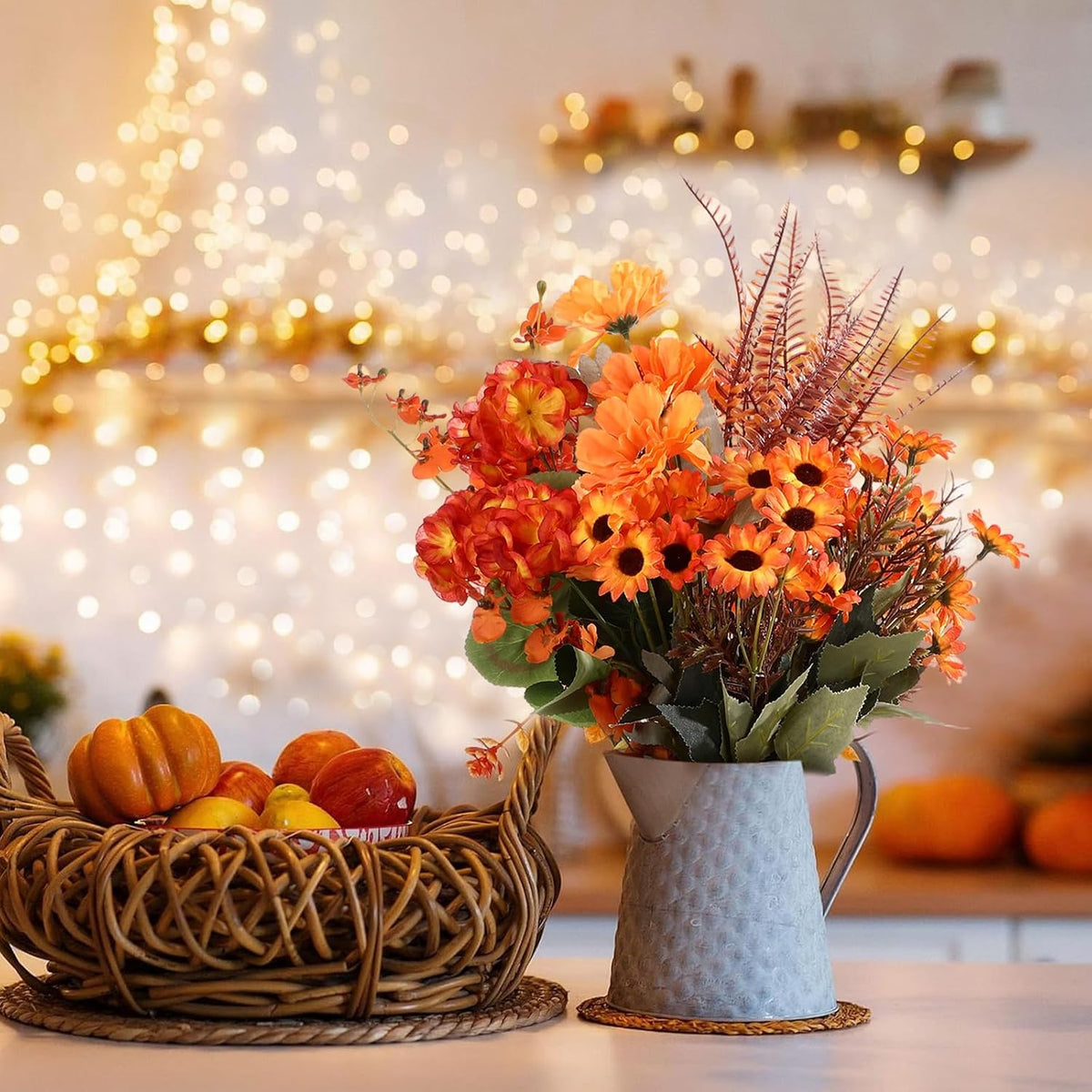 44 bunches artificial fall flowers orange fake plants, main product view