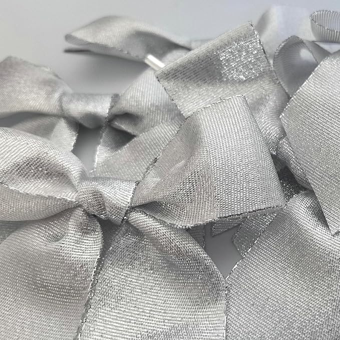 36pcs 4-1/2" Metallic Silver Glitter Ribbon Bows with Twist Ties for Gift Wrapping Packing Christmas Big Bows for Thanks Giving Giant Twist Tie Bows for Holiday Decoration (Silver)