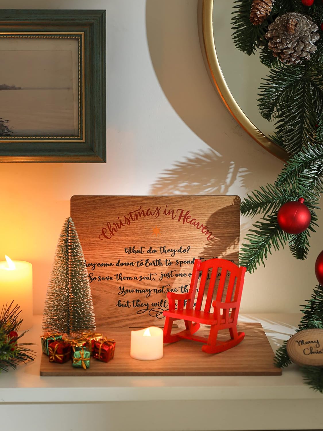 Christmas in Heaven Decoration Christmas Memorial Candle Holders Rocking Chair Ornament Save A Seat Memorial Gift