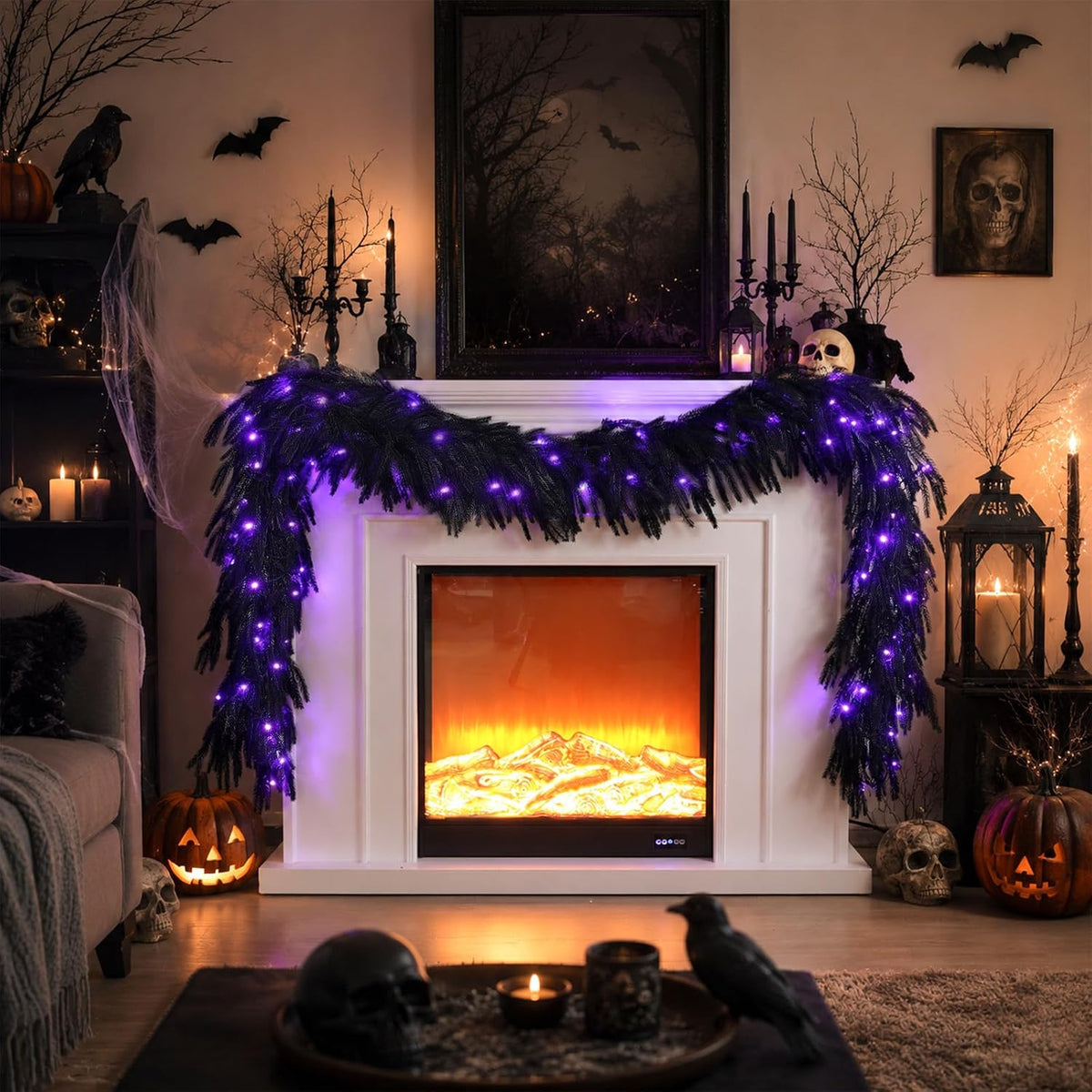 n&t nieting 9ft black halloween pre-lit garland with on a desk or shelf