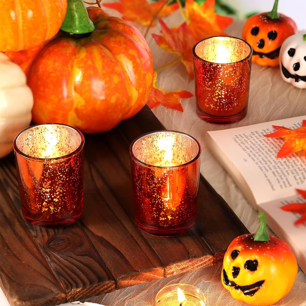 DARJEN 24 Pcs Orange Votive Candle Holders, Tea Lights Candles Holders | for Wedding Centerpieces & Party Decorations, Fall Home Table and Thanksgiving Day