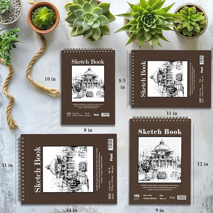 Fuxi Sketchbook 8.5x11, 100 Sheets Hard Cover Sketch Book 8.5" x 11", 68 lb/100gsm Drawing Pad Paper, Spiral Sketch Pad 8.5" x 11", Blank Sketchbook for Art Class, Artist Supplies for Adults