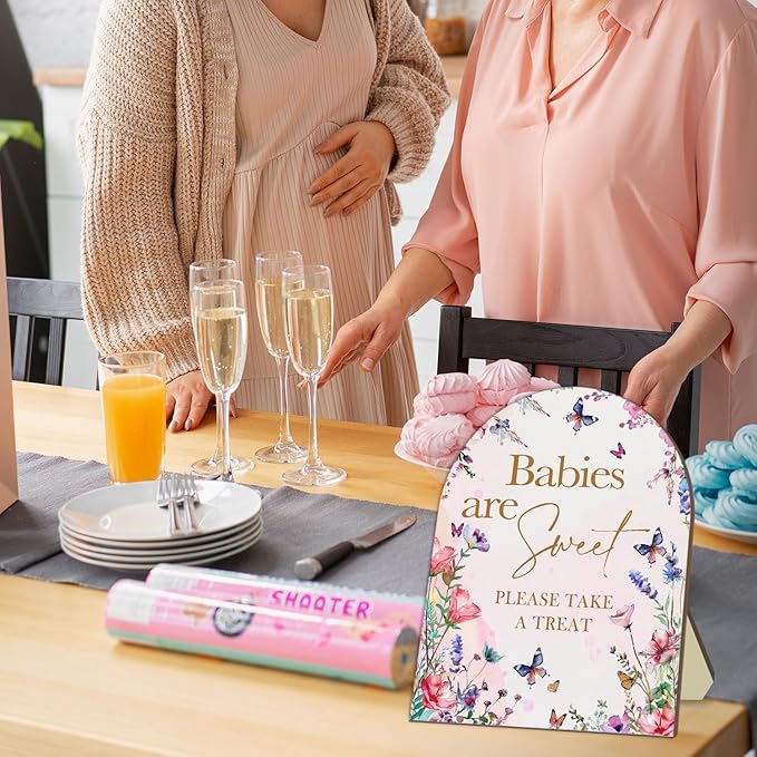 Sweet Babies Please Take A Treat Floral Butterfly Baby Shower Decoration Sign - Pink Welcome Sign 9 * 11IN