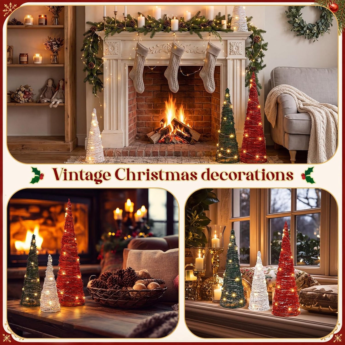 jenaai 3 pcs lighted christmas rattan table tree, package contents