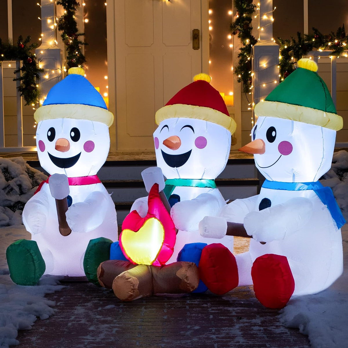 joiedomi 6 ft long christmas inflatable snowman with, side view