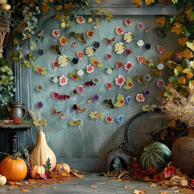 XunYee 6 Pcs 35.4 ft Flower Garlands Hanging Wildflower Backdrop Decoration Artificial Floral Garlands Fake Flower Vines Faux Silk Wildflower Decor for Halloween Fall Wedding Garden Wall Arch(Fall)