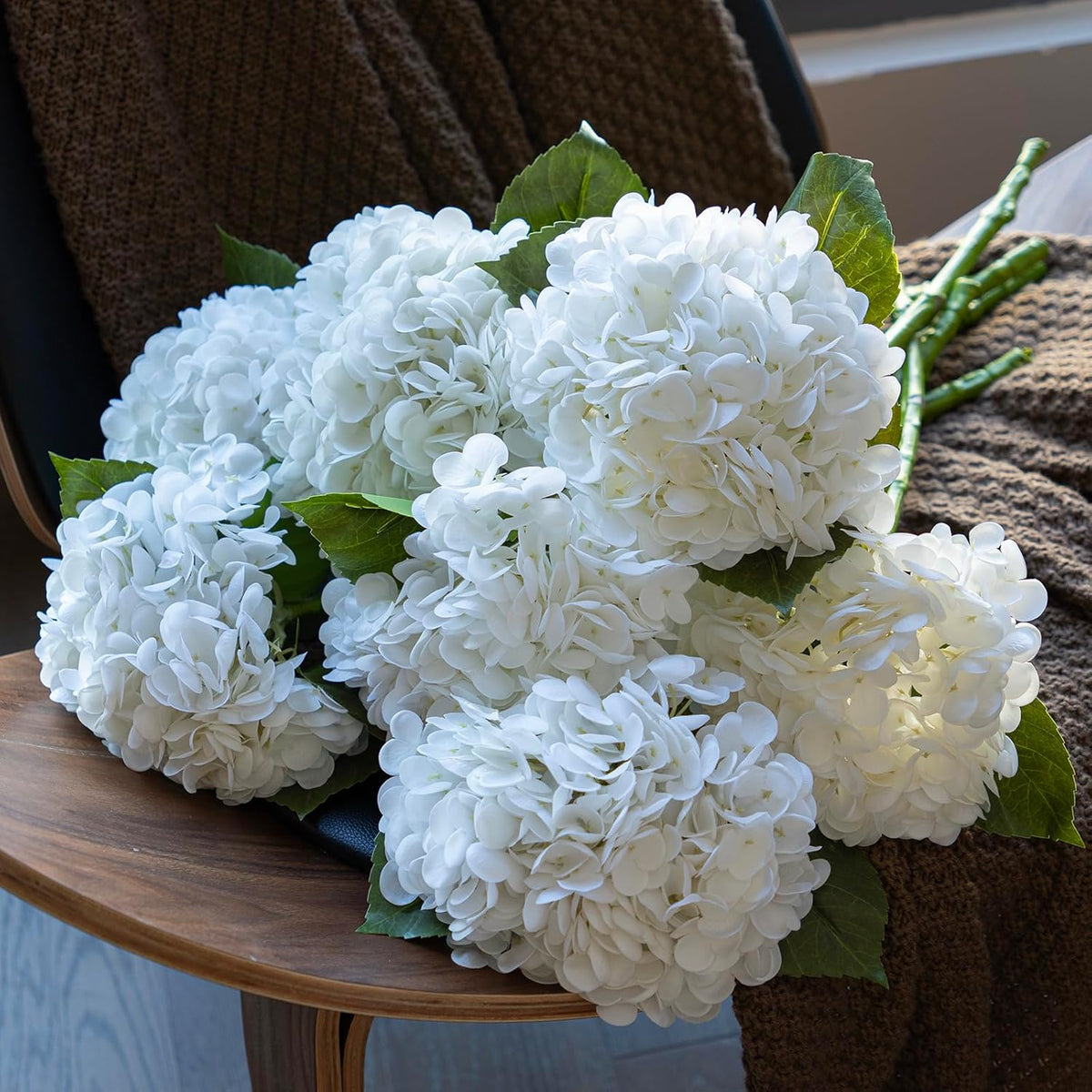 DUYONE 22in Soft Real Touch Hydrangea Artificial Flowers, Large Long Stem Lat...