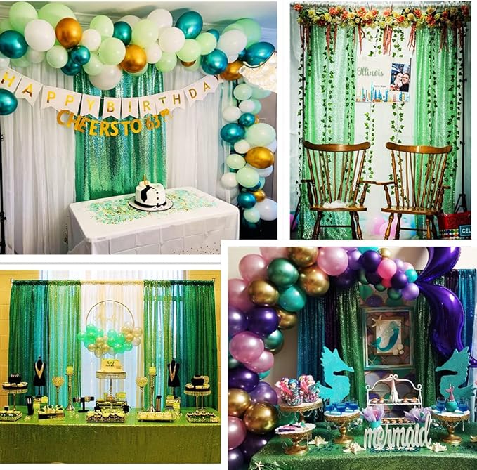 Poise3EHome Mint Green Sequin Backdrop Curtain,4 Panels 2FTx8FT Glitter Background for Party Birthday Party Baby Shower Wedding Christmas Thanksgiving Halloween Holiday Festival Decor