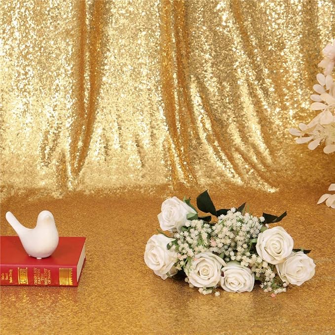 Eternal Beauty Sequin Backdrop Curtains, 2x8 Ft-2 Panels Gold Back Drop for Shimmer Photography Party Wedding Birthday Decor