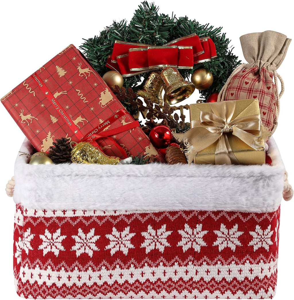Christmas Basket Large Empty Christmas Baskets Red Christma Gift Baskets with Handles Holiday Storage for Gifts Holiday Decor for Baby/Kids/Nursery Room