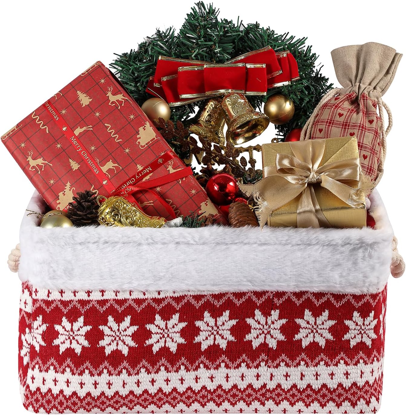 Christmas Basket Large Empty Christmas Baskets Red Christma Gift Baskets with Handles Holiday Storage for Gifts Holiday Decor for Baby/Kids/Nursery Room