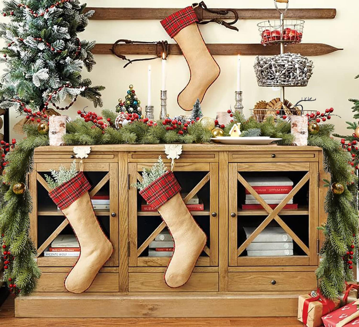 6ft christmas garland, artificial pine garland holiday decor, close-up detail