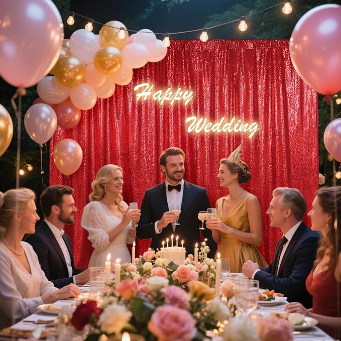 SquarePie Sequin Backdrop Curtain Not See Through Thick Glitter Background for Party 6FT x 6FT Red