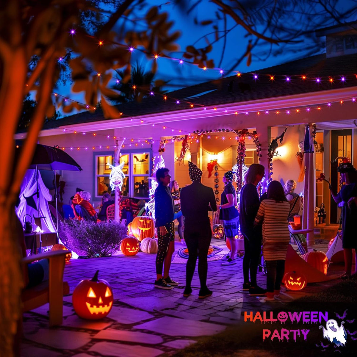 JMEXSUSS 800 LED Orange and Purple Halloween Lights Outdoor with 8 Modes