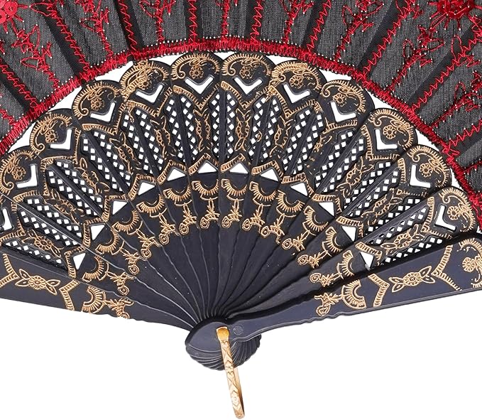 QIRMIZI 30 Pack Fabric Folding Handheld Fans, Perfect for Weddings, Parties, and Dancing,Red