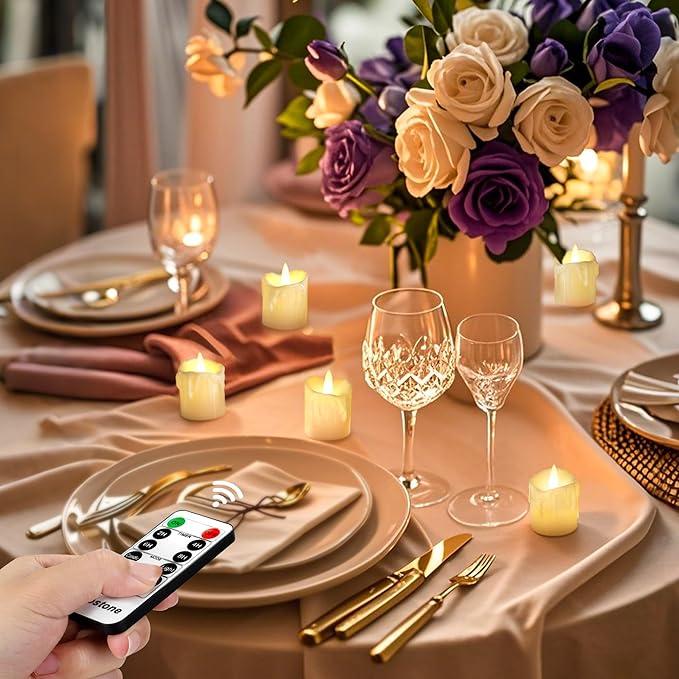 Topstone 12pcs Flickering Flameless Candles,Battery Operated LED Candles with Timer & Dimmable Function,Fake Candles,Remote Control Tea Lights, Perfect for Home Decor, Wedding, Christmas Decorations