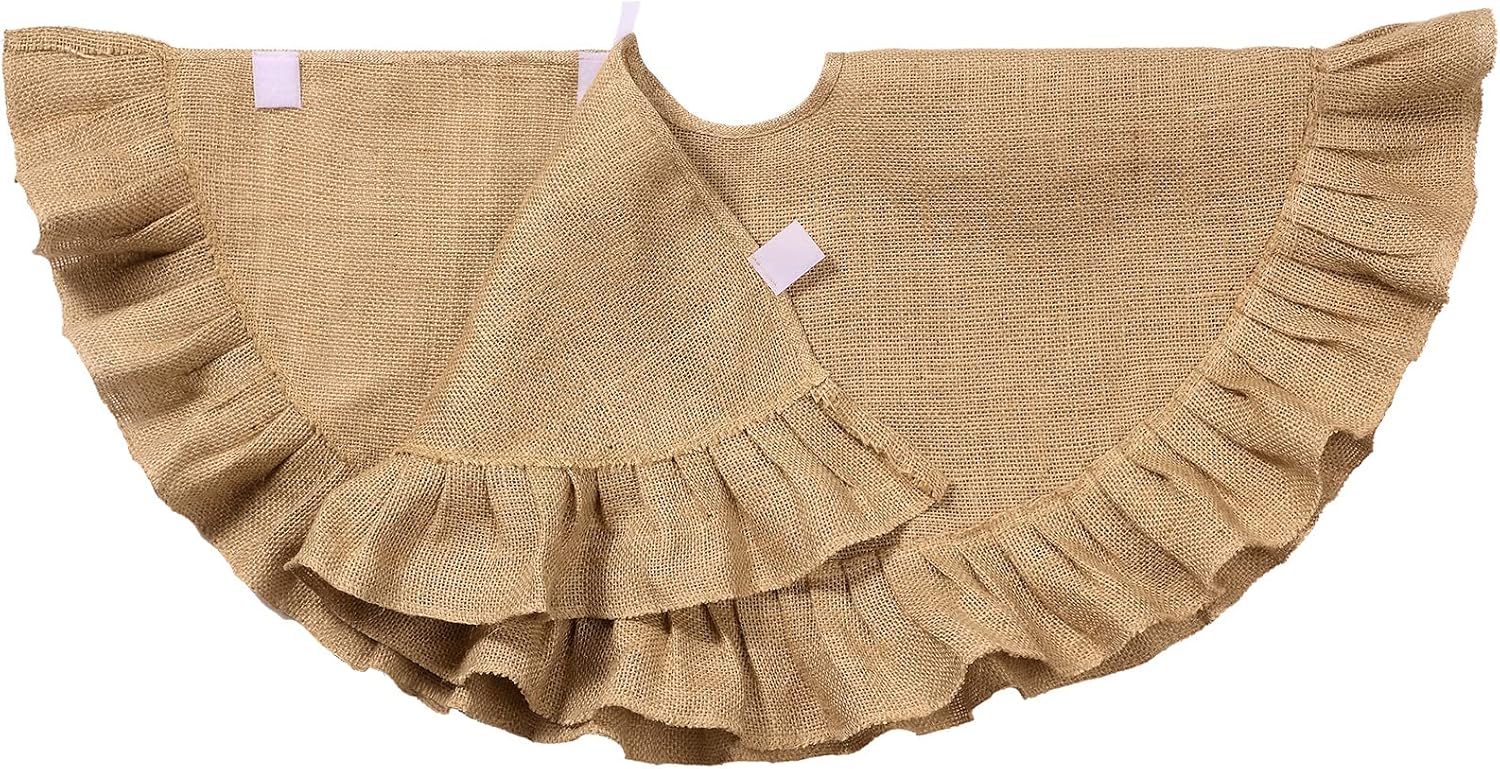 Tatuo 31 Inch Large Christmas Tree Skirt Decorations Fit 3.3~5 ft Xmas Tree Linen Burlap Trees Skirt for Christmas Xmas New Year Party Holiday Family Winter Home Indoor Outdoor Decor (Linen Color)