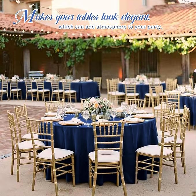 10 Pack Round Tablecloths - 120 Inch, Navy Blue Polyester Table Cover for Round Table, Stain and Wrinkle Resistant Washable Fabric Tablecloth, Polyester Tablecloth for Wedding Banquet Parties