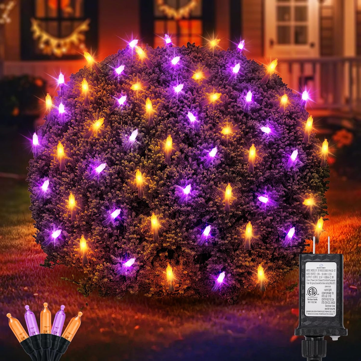 halloween net lights outdoor, orange purple mesh, 120, main product view