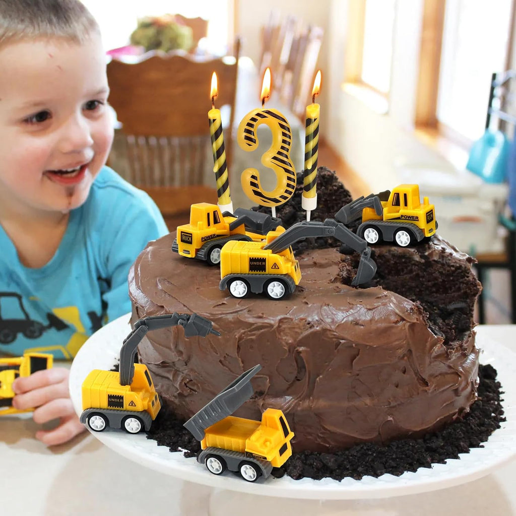 12 Pcs Construction Birthday Candles, Number 3 Candle Construction Cake Topper, Digger Cake Topper for Boys Girls Construction Birthday Party Supplies Decorations