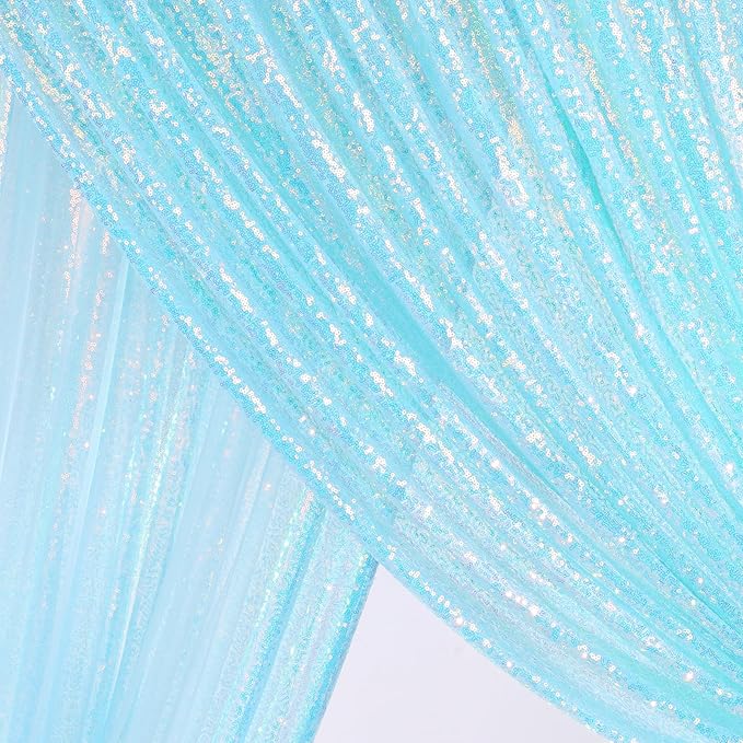 Blue Iridescent Backdrop Curtain for Party: 10ftx10ft Sequin Background for Mermaid Wedding Birthday Decorations