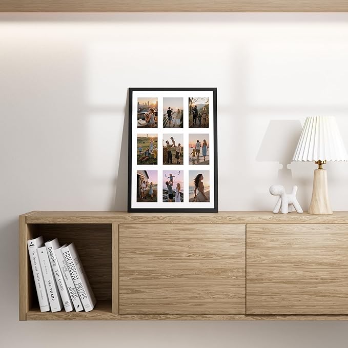 Vittanly 14x20 Collage Picture Frame, Displays 9Pcs 4x6 Pictures with Mat, Picture Frames Collage Wall Decor for Horizontal or Vertical Display, Black, 1 Pack