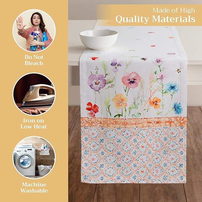 Maison d' Hermine Table Runner 100% Cotton Single Layer Table Runners 72 inches Long Decorative for Home Kitchen Dining Party Wedding Bridal Shower Spring Summer (Summer Whisper , 14.50" x 72")