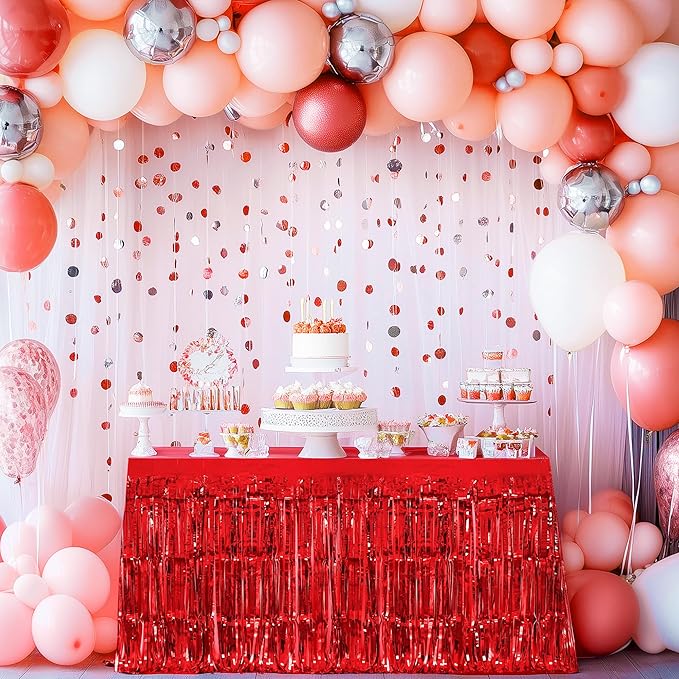 3 Pack Red Green Gold Table Skirts, 29x108" Metallic Foil Tinsel Fringe Table Skirt for Rectangle Tables Streamer Curtains Backdrop, Party Decorations for Birthdays, Weddings, Holidays