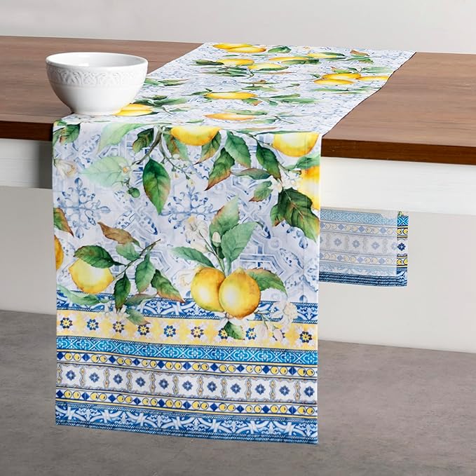 Maison d' Hermine Table Runner 100% Cotton Single Layer Table Runners 72 inches Long Decorative for Home Kitchen Dining Party Baby Shower Wedding Bridal Shower Spring Summer (Citrus, 14.50" x 72")
