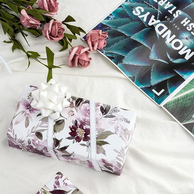 WRAPAHOLIC 30 Inch Jumbo Floral Wrapping Paper - 30 Inch X 33 Feet - Purple Floral Design for Wedding, Birthday, Mothers Day, Baby Shower, Anniversary, Bridal Shower