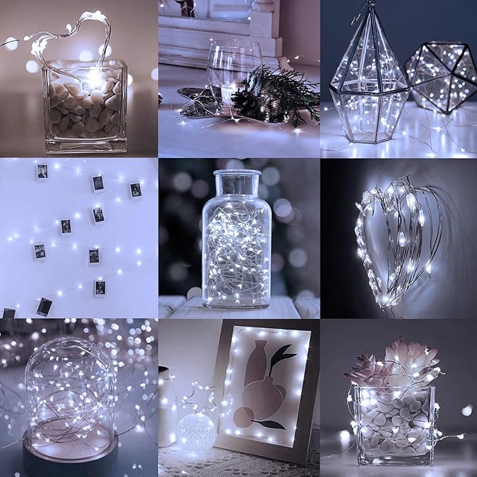 12 Pack Led Fairy Lights - White, Battery Operated LED Silver Wire String Lights, 7FT 20LED Mini Firefly Starry String Lights Waterproof Led Twinkle Lights for Mason Jar DIY Christmas Decor