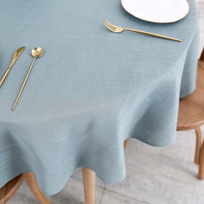 maxmill Lux Faux Linen Tablecloth with Slubby Yarn Textured Weaves Wrinkle Resistant Anti-Shrink Soft Table Cloth for Kitchen Dining Restaurant Tabletop for Event Dinner Round 70 Inch Slate Blue