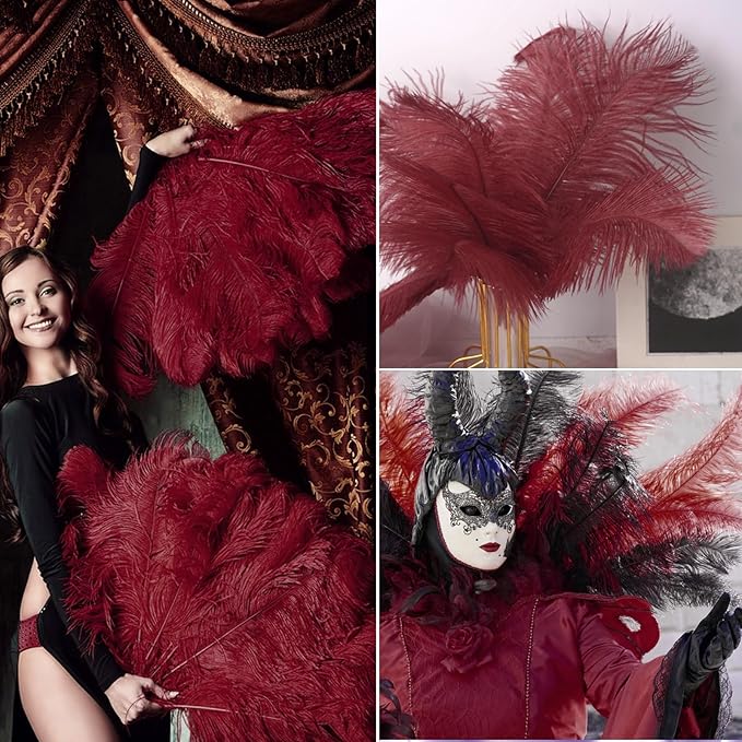 NEWONG 30pcs Wine red Ostrich Feathers Natural Bulk 11-14inch(28-35cm) Vase Craft Wedding Home Party Centerpieces Christmas Day Decoration
