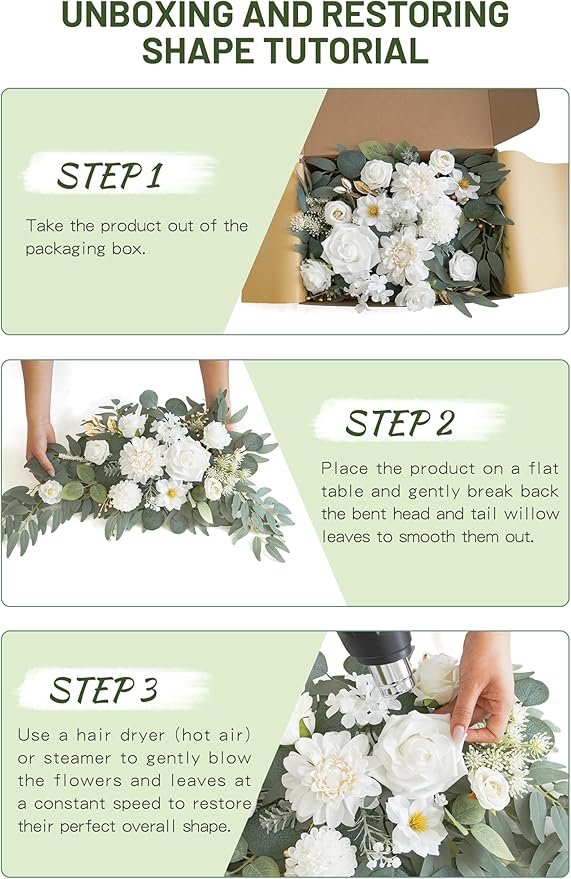Faux Flower Swag Set of 2 for Wedding Welcome Signs Floral Swag Wedding Reception Ceremony Signs Decor (A-White)