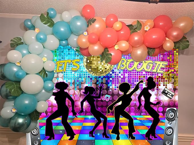 Dance Party Backdrop Retro 80s 90s Theme Stage Dance Ball Music Birthday Party Decoration DJ Photography Background 10 x 8 ft for Baby Shower Picture Photo Shoot Polyester Fabric, Multi