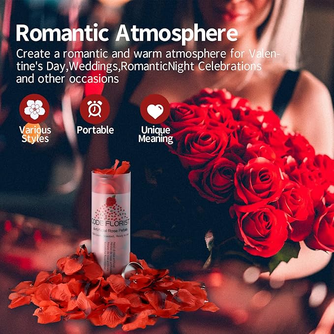 CODE FLORIST 1500 PCS Dark-Red Silk Rose Petals for Valentine's Day,Romantic Night,Wedding,Proposal Anniversary Flower Decorations(Separated,Scented)