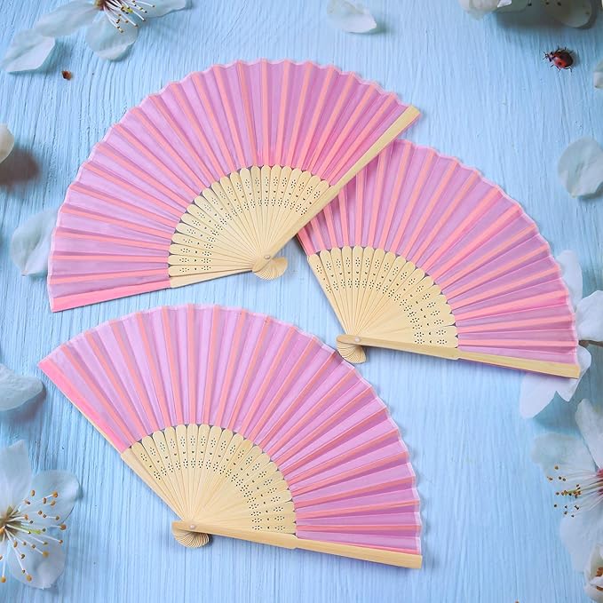 Aneco 18 Pieces Pink Handheld Cloth and Bamboo Folding Fans for Wedding Decoration, Church Gifts, Party Favors, DIY Decoration