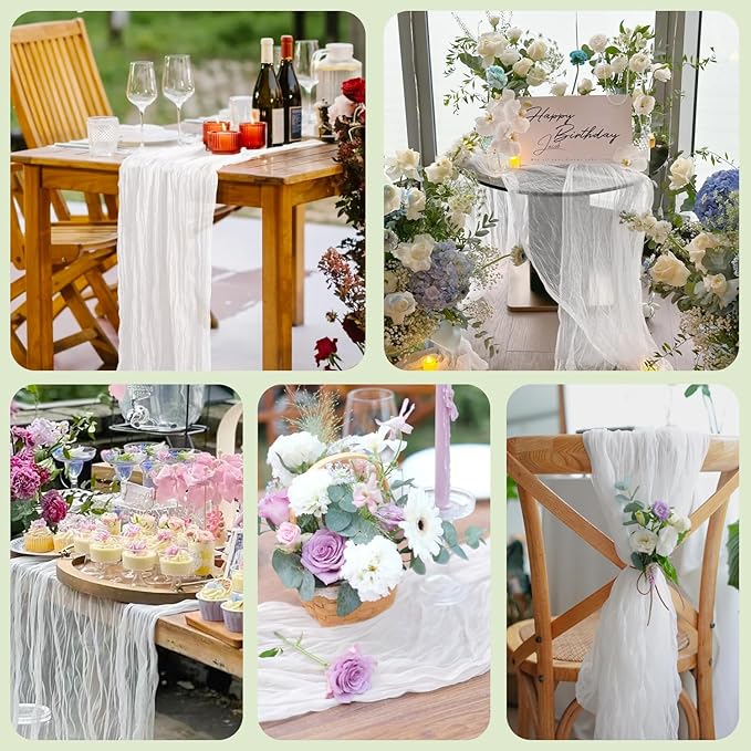 Asee'm 12pcs Cheesecloth Table Runner 120 Inches Long Ivory Boho Gauze Cheese Cloth Runner 10FT Rustic Sheer Table Runners for Christmas Wedding Party Baby Shower Spring Easter Decoration