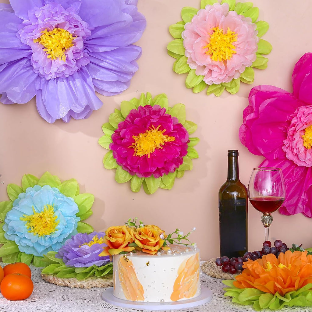 TaoBary Large Colorful Tissue Paper Flowers Giant Fiesta Paper Pom Poms Classroom Wall Decor Mexican Birthday Party Decorations Wedding Backdrop(20" and 10",Rainbow Color,12 Pcs)