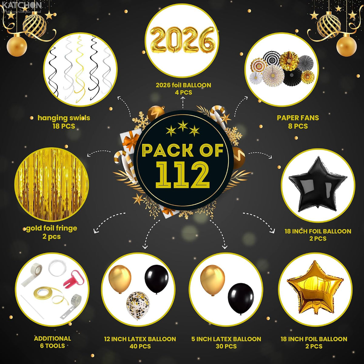 katchon set, pack of 112, new years eve shown in use