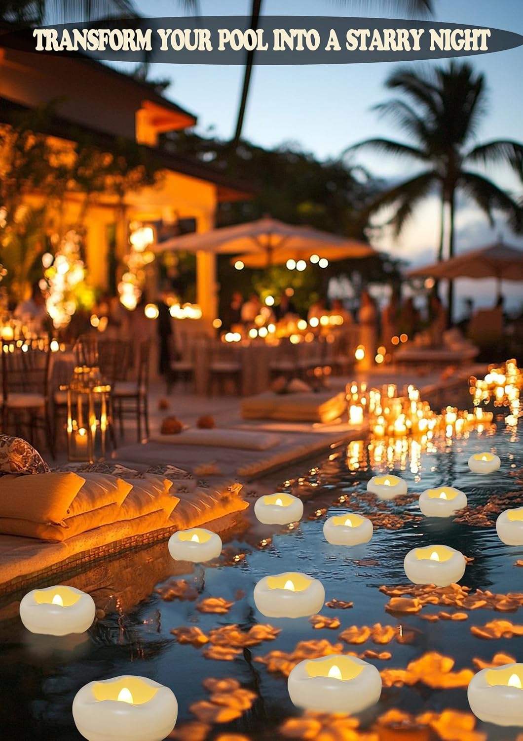 Floating Candles, Water-Activated 2.3" Flameless LED Candle 150+ Hours Waterproof Plastic White Battery Operated Candle for Centerpieces, Cylinder Vases Table Decorations Wedding Pool Party 24 Packs