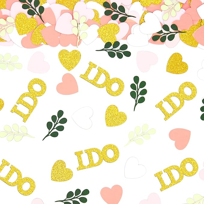 200PC Sage Green and Pink Gold Wedding Confetti for Tables Bridal Shower Decorations Hearts I Do Table Scatter for Wedding Engagement Bachelorette Party Decor