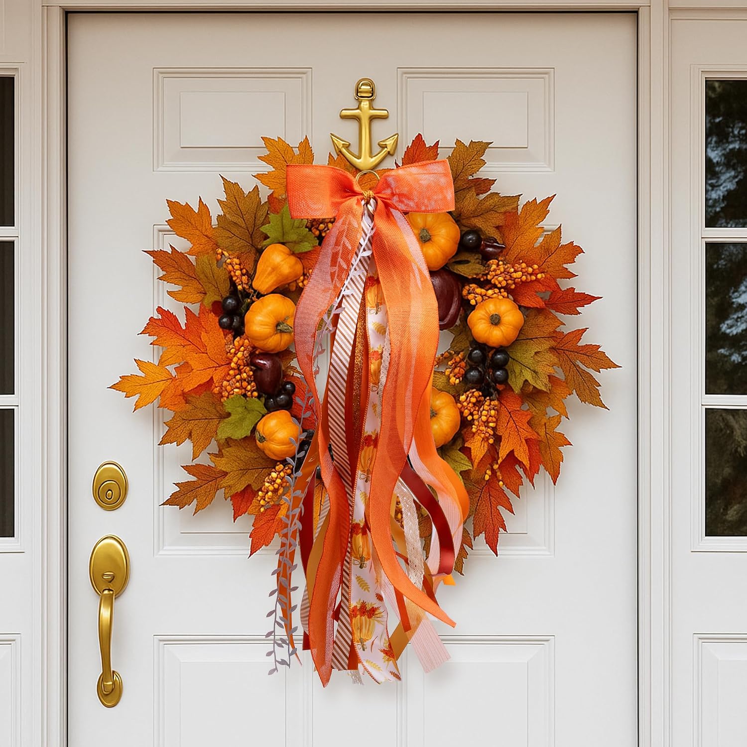 RunNico Thanksgiving Assorted Ribbon Bow for Wreath, Large Fall Clip-On Wreaths Ribbon Bundle, Orange Decorative Wreath Sash Bundle for Thanksgiving Day Party Autumn Front Door Yard Porch Decor