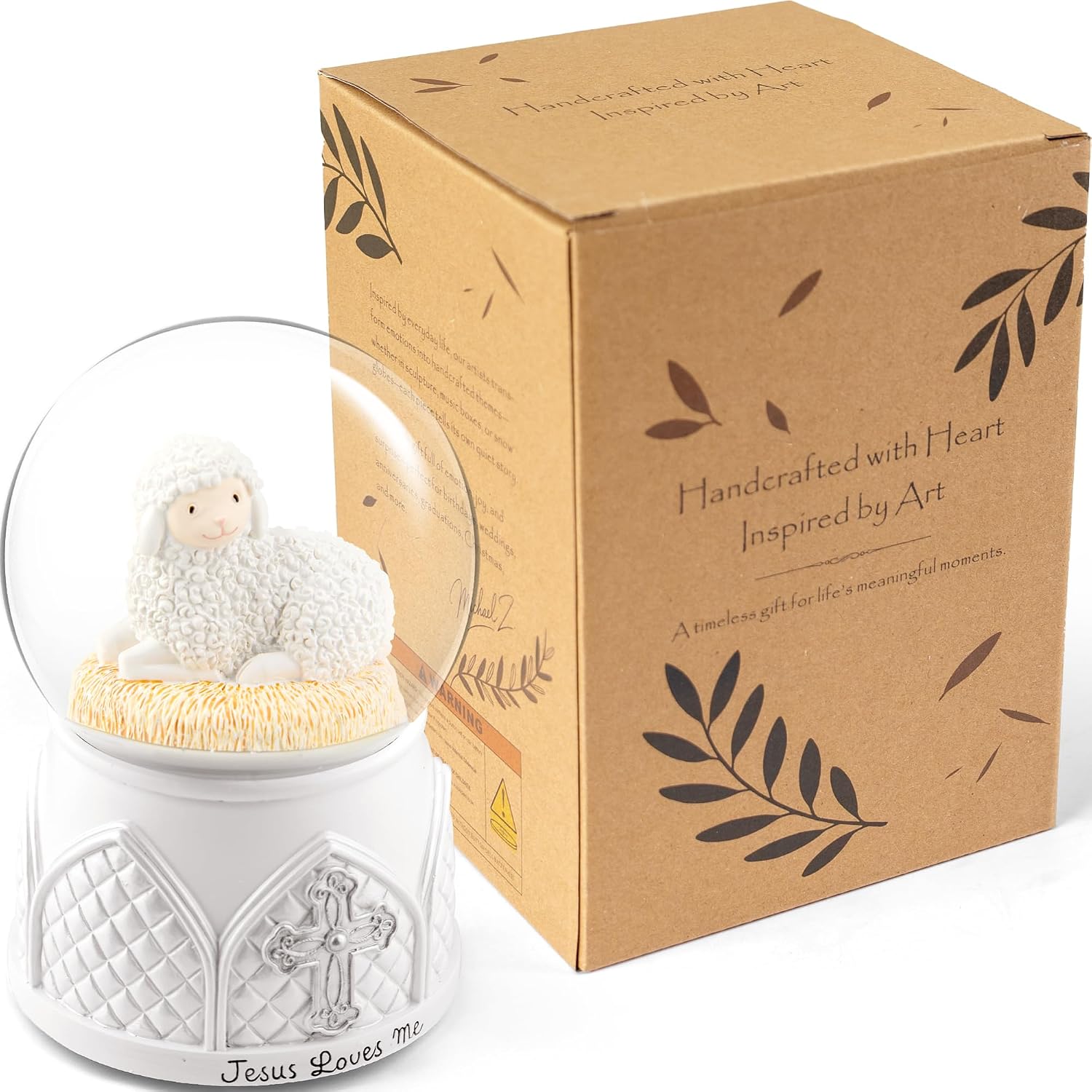 Jesus Loves Me Snow Globe, Jesus White Lamb Baptism Music Box, Religious Gift for Pastors Girls Wife Girlfriends Friends Easter Birthday Present