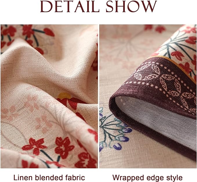patdrea Designer French Linen Small Square Table Cloth,Vintage Red Floral Breathable Tablecloth,Dacorative Table Cover for Kitchen Dining,Christmas,Holiday,Thanksgiving,Tea Party,55"x55"-Newmari