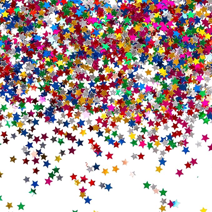 STEFORD 150g Rainbow Star Confetti, 6mm Multicolor Star Glitter Metallic Sequin Sprinkle Stars Rainbow Glitter Confetti for Birthday Party Wedding Halloween Christmas DIY Decorations