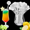 100 Pcs Silver Glitter Drink Stirrers Cocktails Plastic Swizzle Sticks 7.5 Inch Cupcake Pop Sticks Toppers Rose Top Wedding Drink Stirrers for Mixed Drinks Coffee Birthday Wedding Party