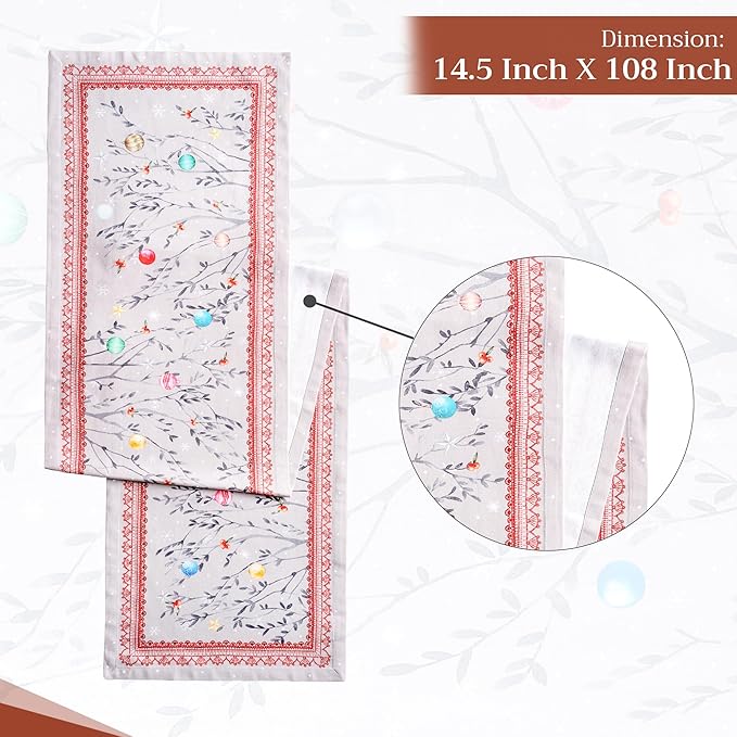 Maison d' Hermine Table Runner 100% Cotton Single Layer Table Runners 108 inches Long for Thanksgiving Christmas Decorations Home Kitchen Dining Party Wedding (Fairy Christmas, 14.5" x 108")