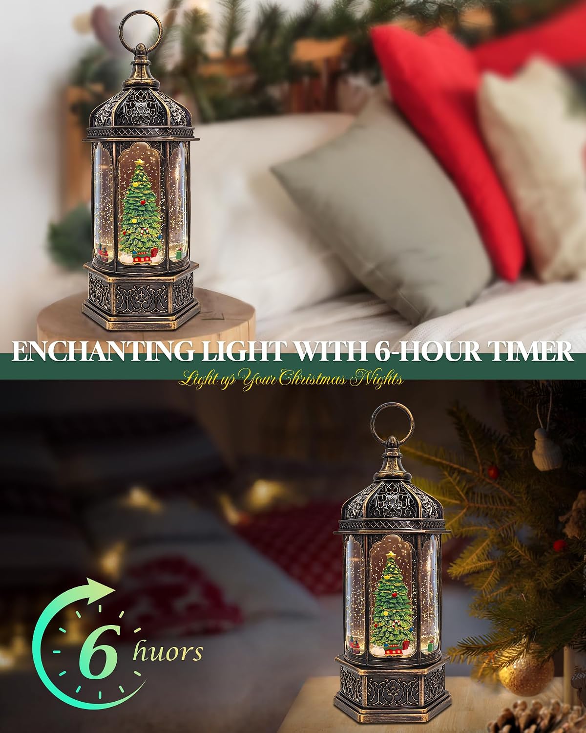 Musical Christmas Tree Snow Globe with Timer, Decorative Trains Rotate with Music, Christmas Ornaments Music Box for Friends, Women, Adults, 12.7''