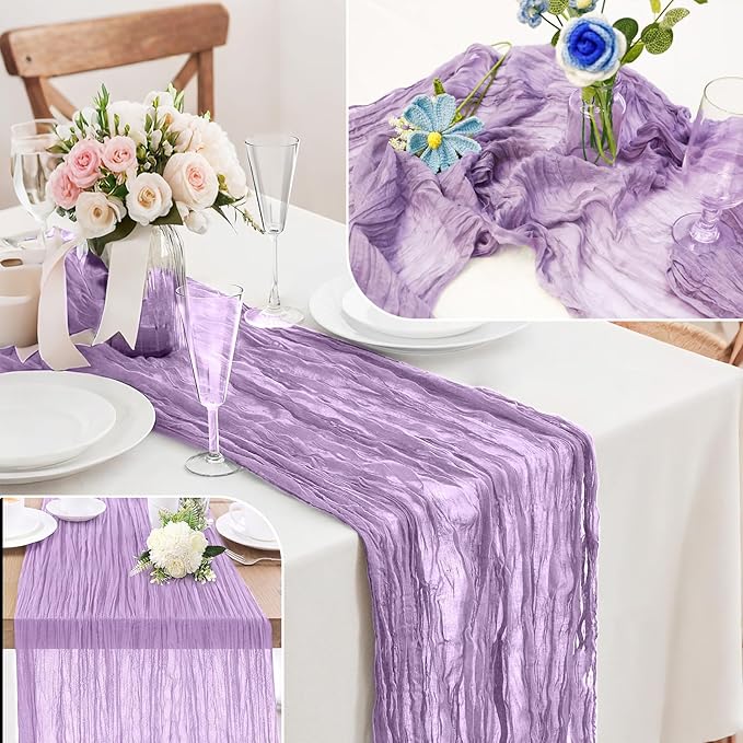 10-Pack Lilac Cheesecloth Table Runners – 10FT (35x120 Inch) Boho Rustic Gauze Fabric Cheese Cloth Table Runner for Weddings, Baby Showers, Bridal Shower, Farmhouse & Birthday Party Decor